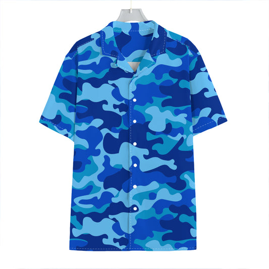 Blue Camouflage Print Hawaiian Shirt