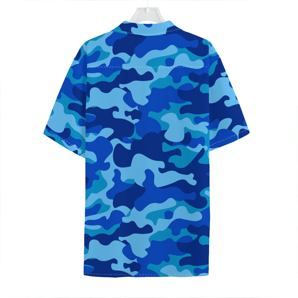 Blue Camouflage Print Hawaiian Shirt