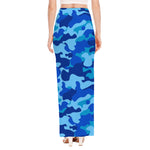 Blue Camouflage Print High Slit Maxi Skirt