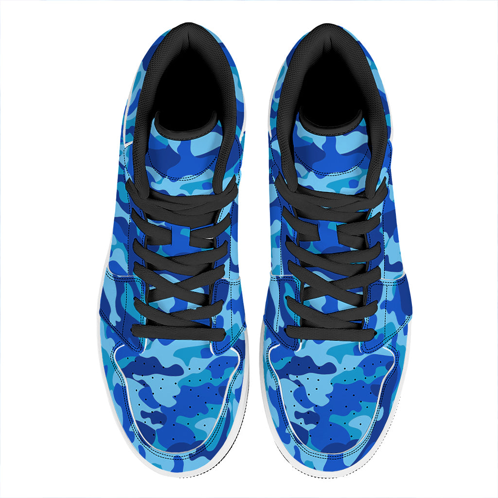 Blue Camouflage Print High Top Leather Sneakers