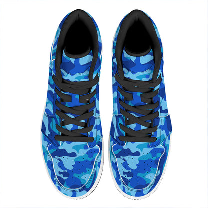 Blue Camouflage Print High Top Leather Sneakers