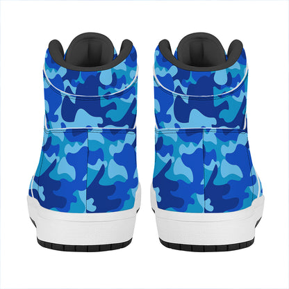 Blue Camouflage Print High Top Leather Sneakers
