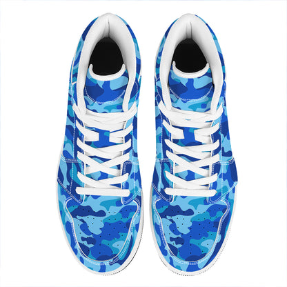 Blue Camouflage Print High Top Leather Sneakers