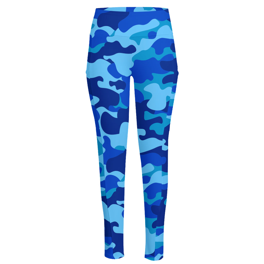 Blue Camouflage Print High-Waisted Pocket Leggings