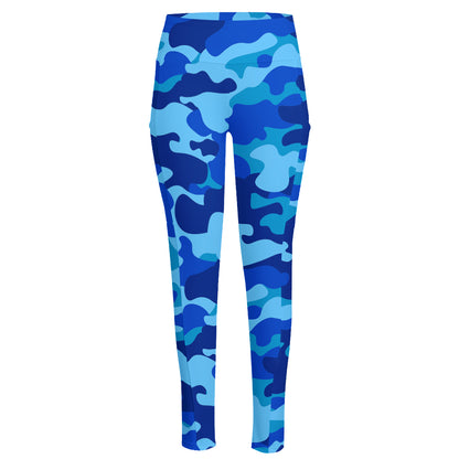 Blue Camouflage Print High-Waisted Pocket Leggings