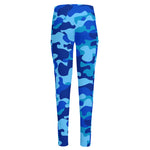Blue Camouflage Print High-Waisted Pocket Leggings