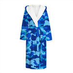 Blue Camouflage Print Hooded Bathrobe