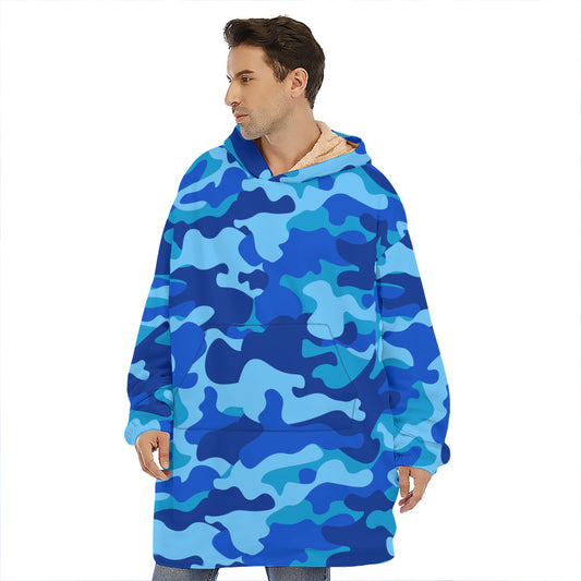 Blue Camouflage Print Hoodie Blanket