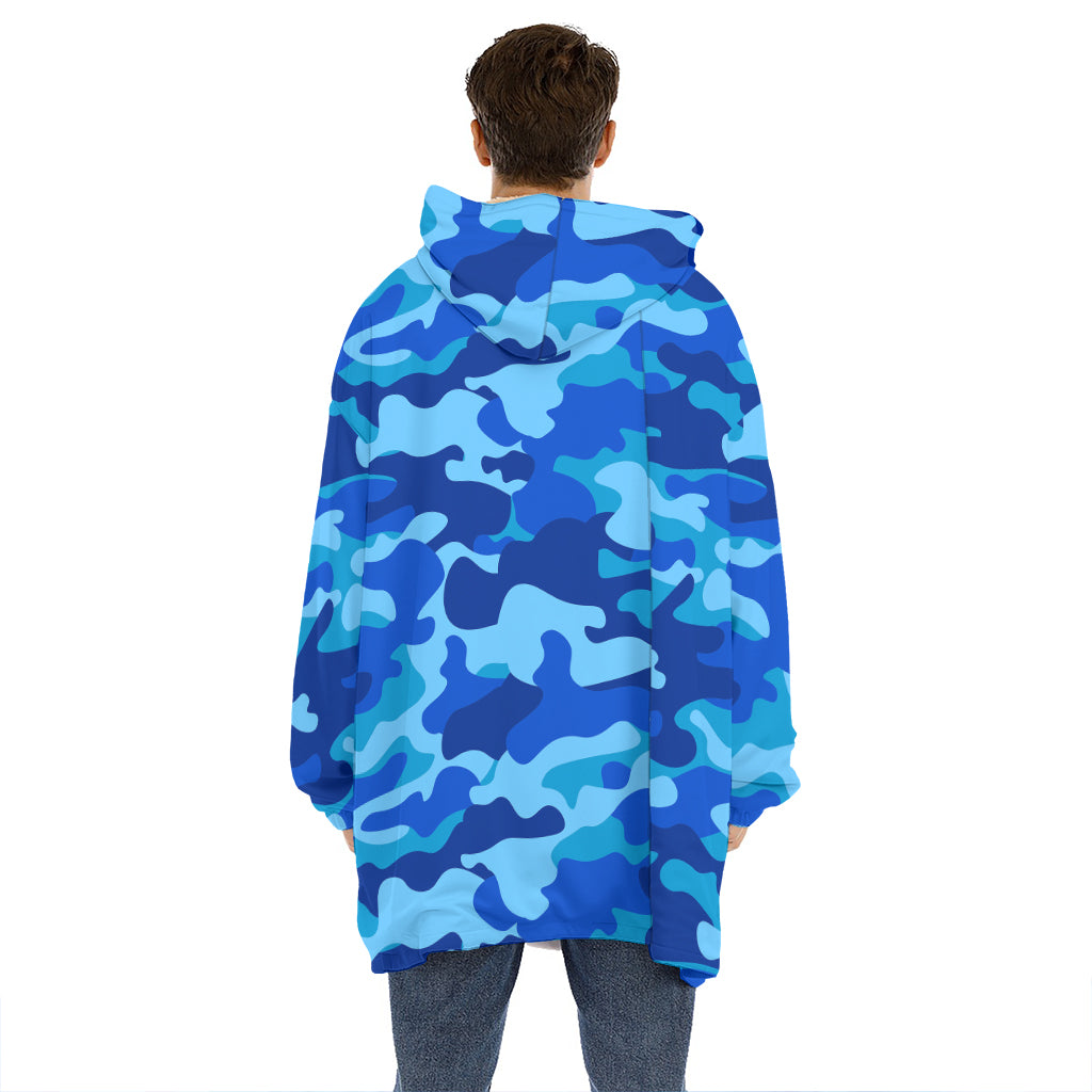 Blue Camouflage Print Hoodie Blanket
