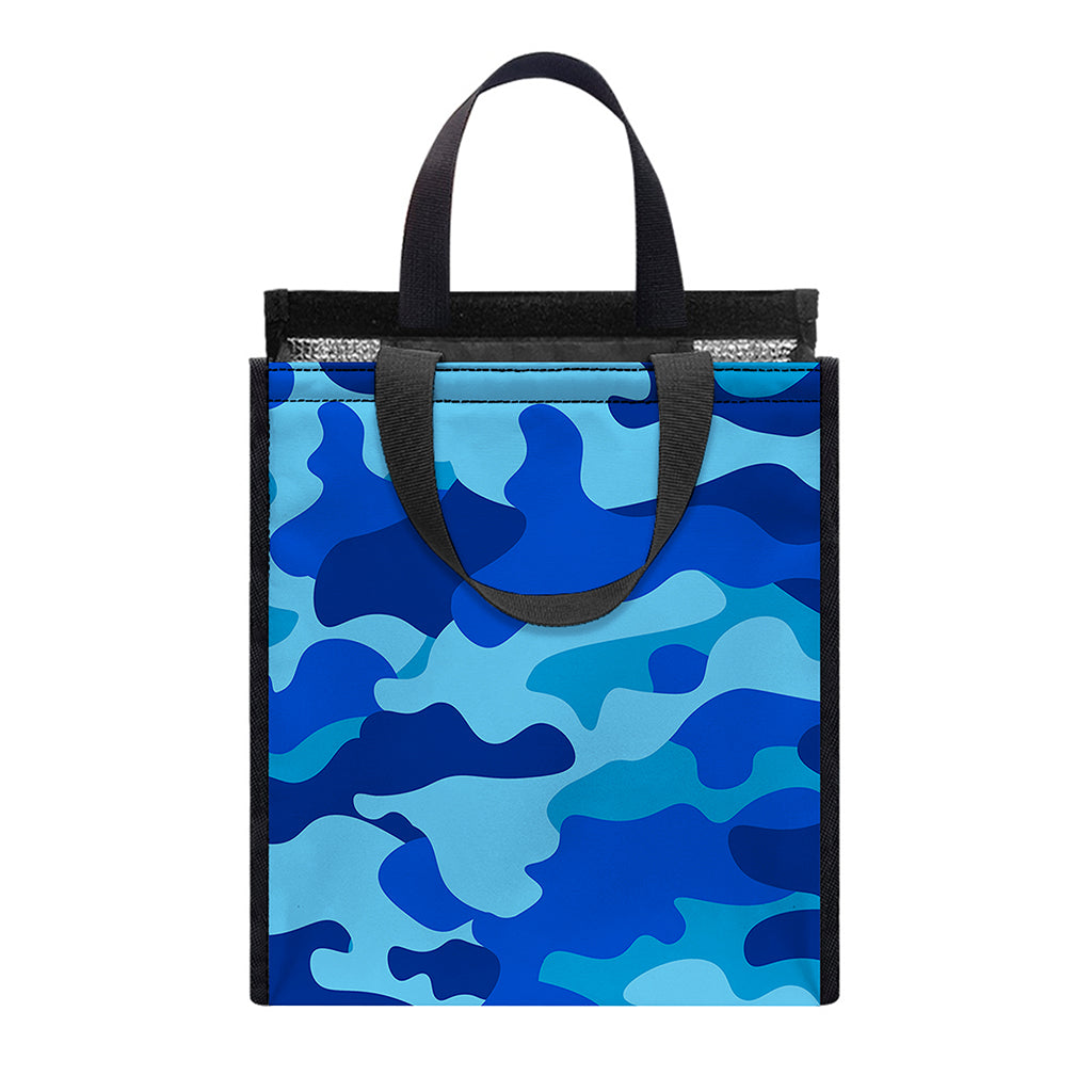 Blue Camouflage Print Insulated Lunch Tote