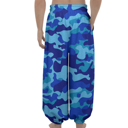 Blue Camouflage Print Lantern Pants