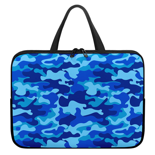 Blue Camouflage Print Laptop Sleeve With Handle