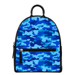 Blue Camouflage Print Leather Backpack