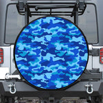 Blue Camouflage Print Leather Spare Tire Cover