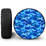 Blue Camouflage Print Leather Spare Tire Cover