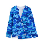 Blue Camouflage Print Long Sleeve Short Coat