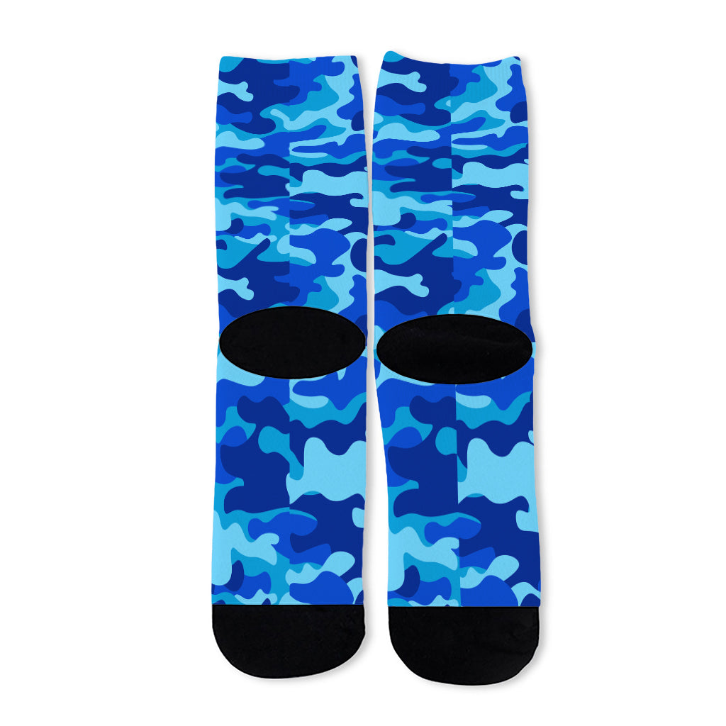 Blue Camouflage Print Long Socks