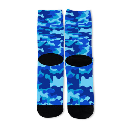 Blue Camouflage Print Long Socks