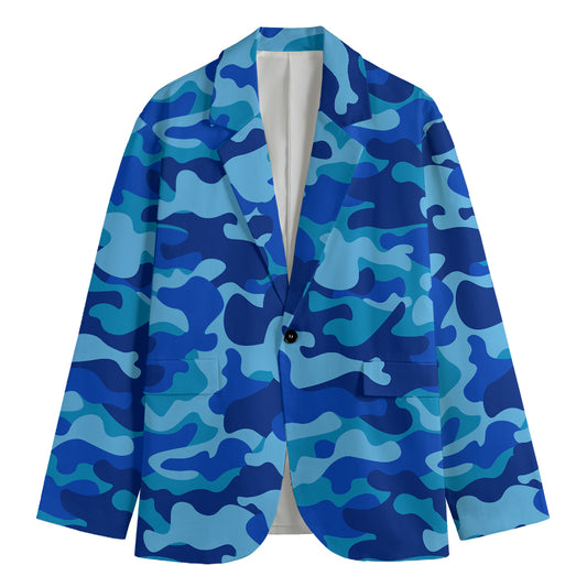 Blue Camouflage Print Men's Blazer