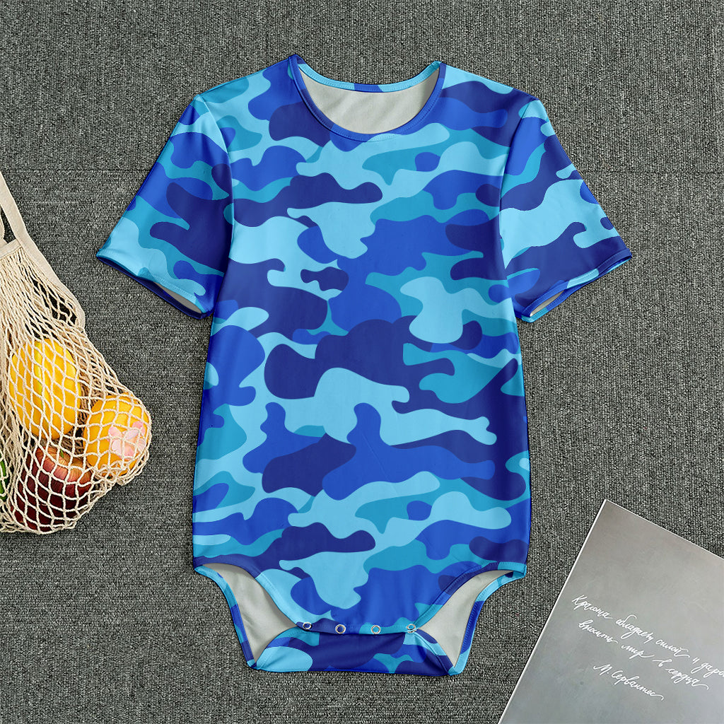Blue Camouflage Print Men's Bodysuit