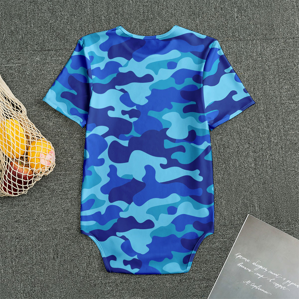 Blue Camouflage Print Men's Bodysuit