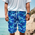 Blue Camouflage Print Men's Cargo Shorts
