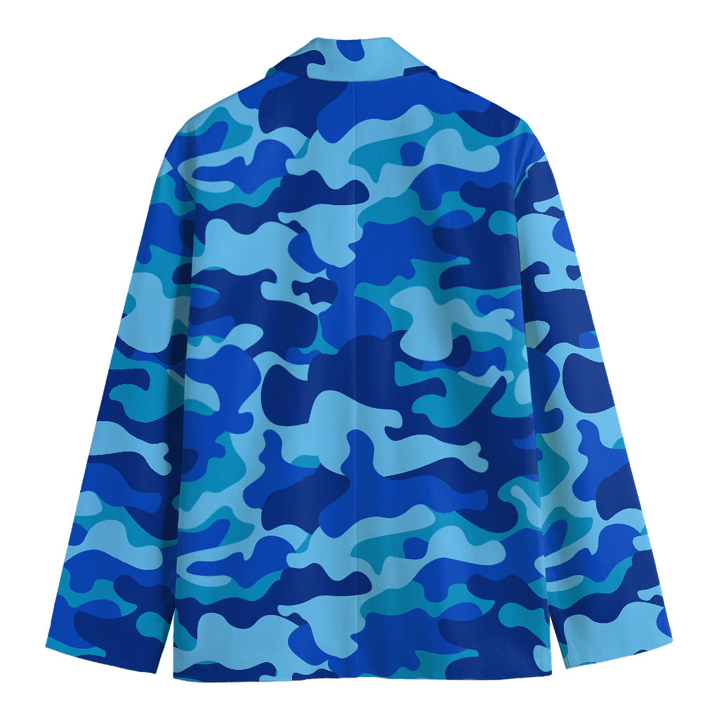 Blue Camouflage Print Men's Cotton Blazer