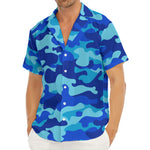 Blue Camouflage Print Men's Deep V-Neck Shirt