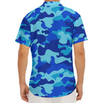 Blue Camouflage Print Men's Deep V-Neck Shirt