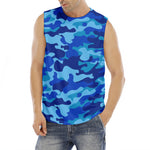 Blue Camouflage Print Men's Fitness Tank Top