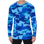 Blue Camouflage Print Men's Long Sleeve T-Shirt
