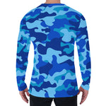 Blue Camouflage Print Men's Long Sleeve T-Shirt