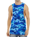 Blue Camouflage Print Men's Muscle Tank Top