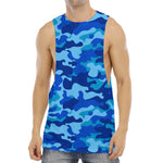 Blue Camouflage Print Men's Muscle Tank Top