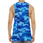 Blue Camouflage Print Men's Muscle Tank Top