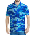 Blue Camouflage Print Men's Polo Shirt