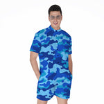 Blue Camouflage Print Men's Rompers