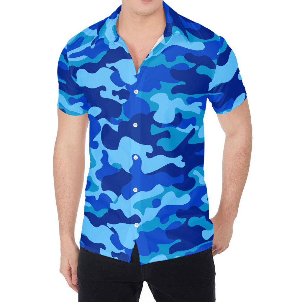 Blue Camouflage Print Men's Shirt