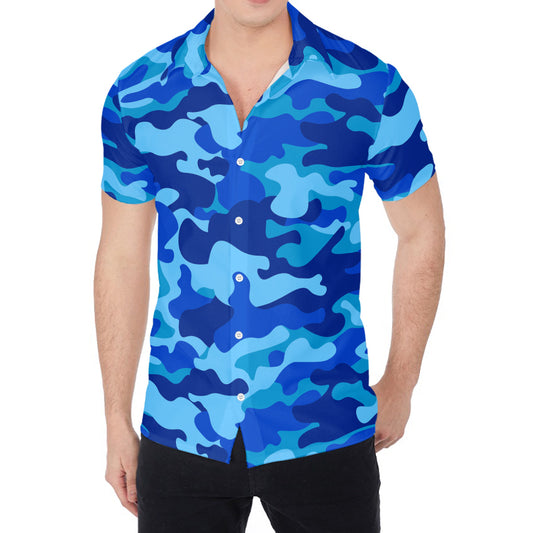 Blue Camouflage Print Men's Shirt