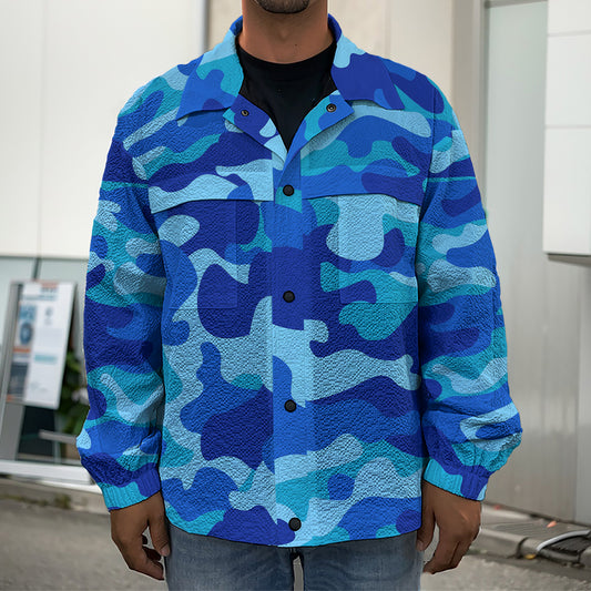 Blue Camouflage Print Men's Shirt Jacket