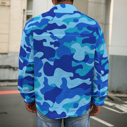 Blue Camouflage Print Men's Shirt Jacket