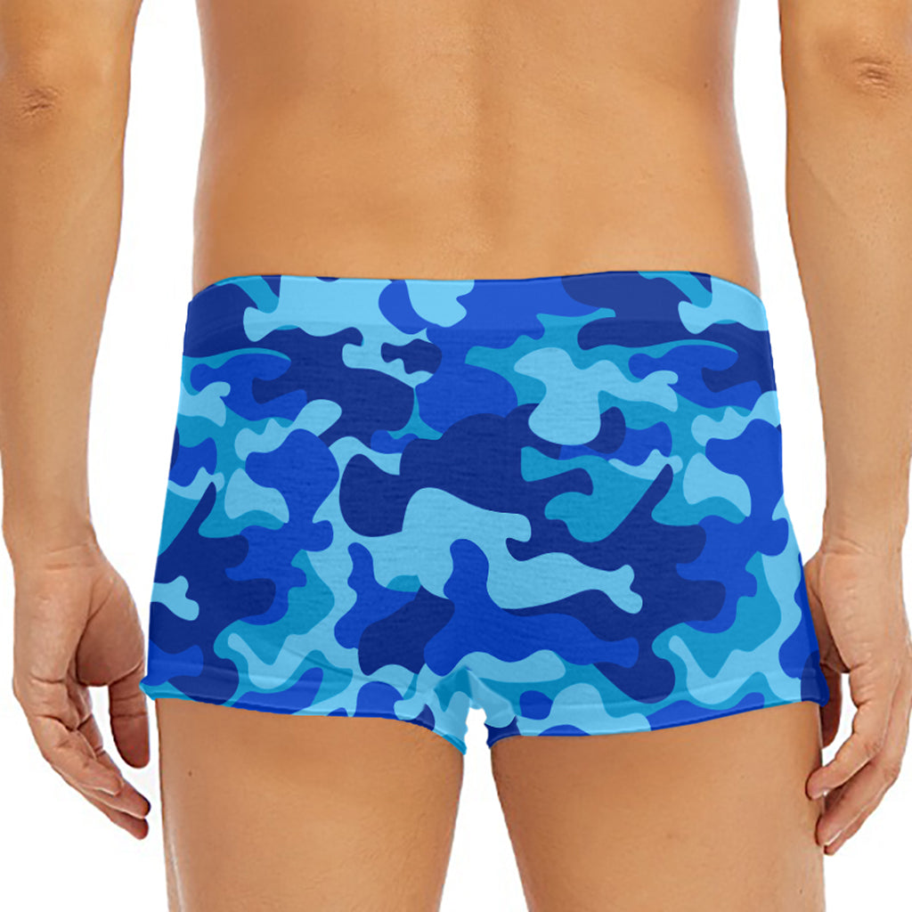 Blue Camouflage Print Men's Short Boxer Briefs