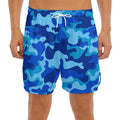 Blue Camouflage Print Men's Split Running Shorts