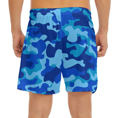 Blue Camouflage Print Men's Split Running Shorts