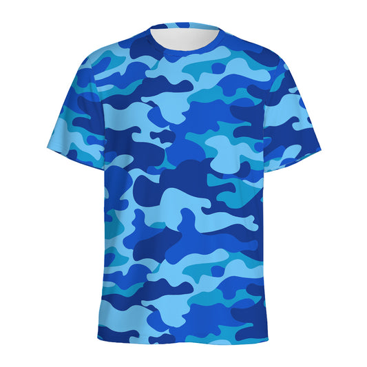 Blue Camouflage Print Men's Sports T-Shirt