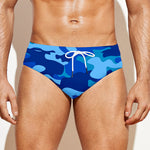 Blue Camouflage Print Men's Swim Briefs