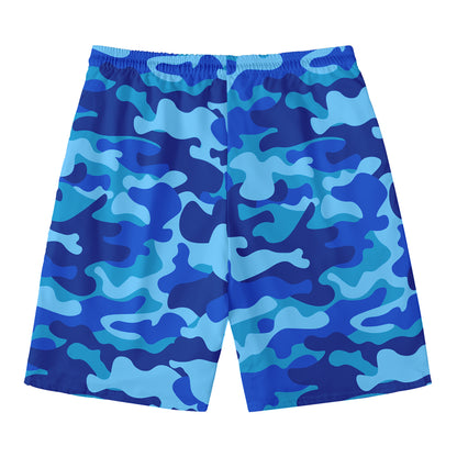 Blue Camouflage Print Men's Swim Trunks