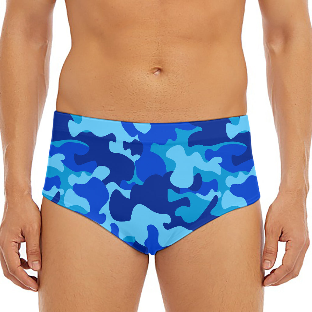 Blue Camouflage Print Men's Triangle Swim Briefs