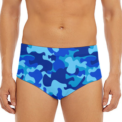 Blue Camouflage Print Men's Triangle Swim Briefs