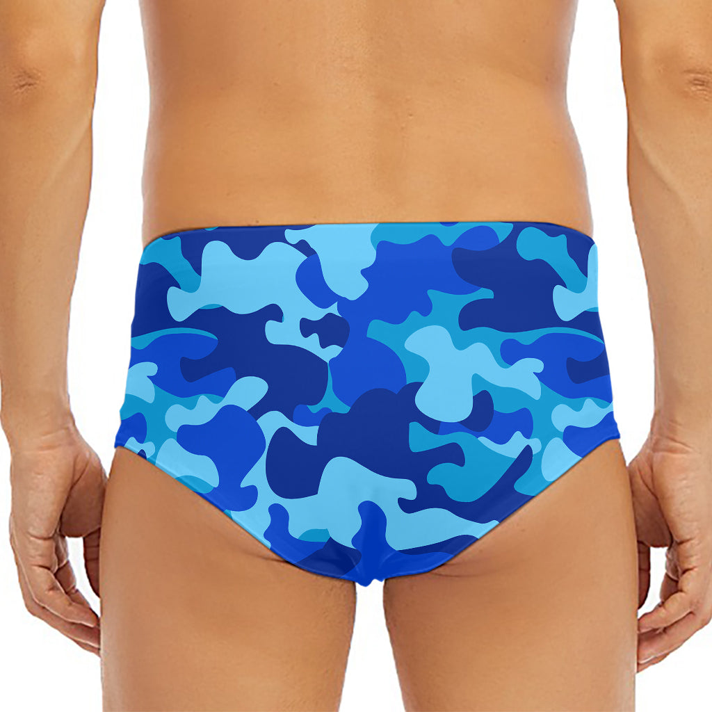 Blue Camouflage Print Men's Triangle Swim Briefs
